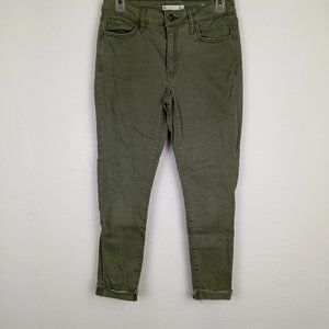 SO Jeans Women's Junior Size 5 Mid Rise Crop Cuffed Olive Green Stretch Denim